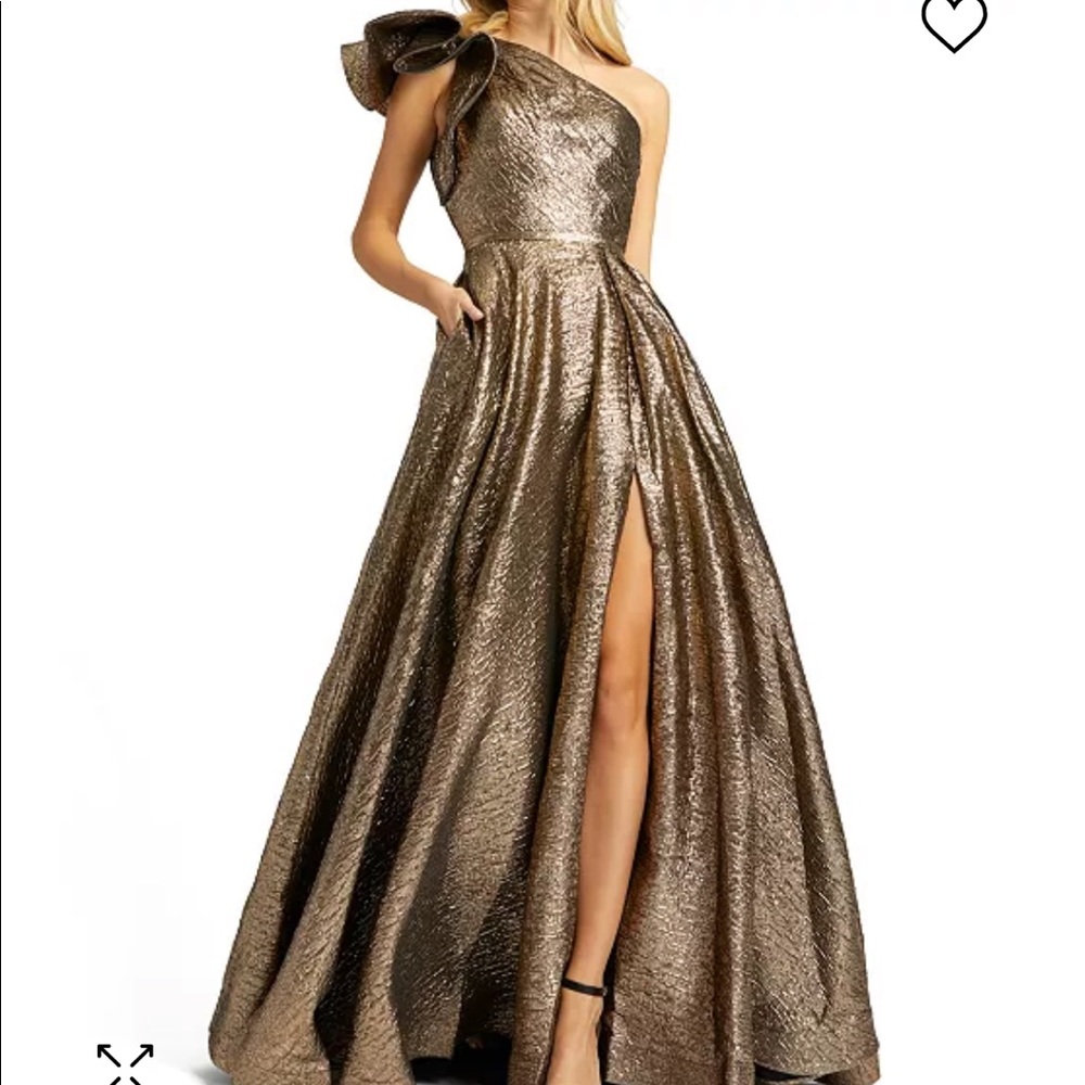 Mac Duggal 67297 Antique Bronze Gold Lame Gown 6
